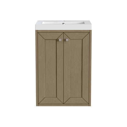 James Martin Vanities Chianti 20" Walnut Whisper Brushed Nickel Base Single Vanity With White Glossy Composite Stone Top