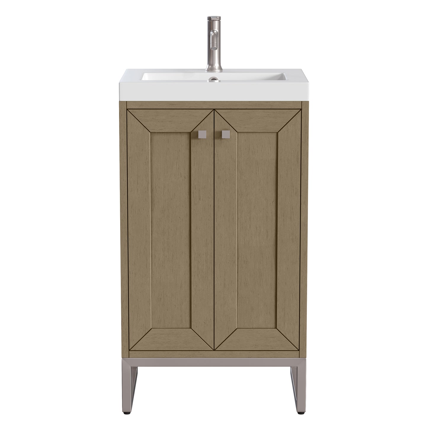 James Martin Vanities Chianti 20" Walnut Whisper Brushed Nickel Base Single Vanity With White Glossy Composite Stone Top