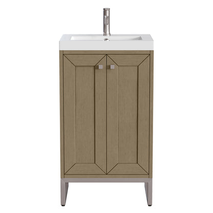 James Martin Vanities Chianti 20" Walnut Whisper Brushed Nickel Base Single Vanity With White Glossy Composite Stone Top