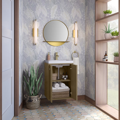 James Martin Vanities Chianti 20" Walnut Whisper Champagne Brass Base Single Vanity With White Glossy Composite Stone Top