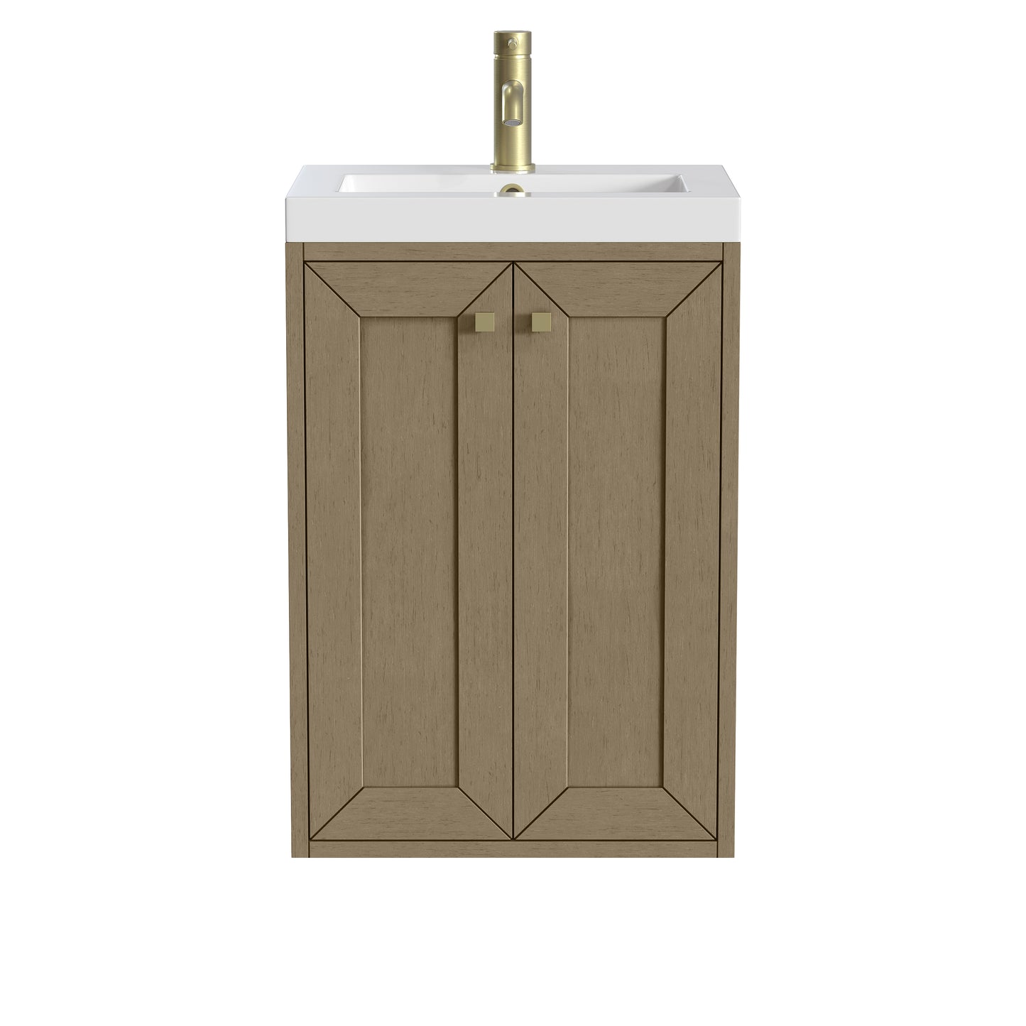 James Martin Vanities Chianti 20" Walnut Whisper Champagne Brass Base Single Vanity With White Glossy Composite Stone Top