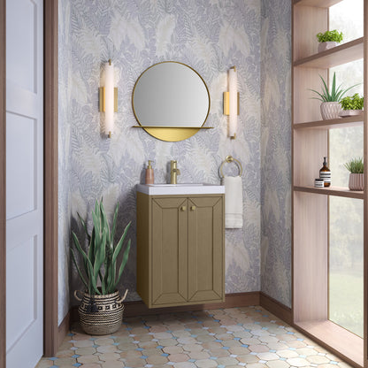 James Martin Vanities Chianti 20" Walnut Whisper Champagne Brass Base Single Vanity With White Glossy Composite Stone Top