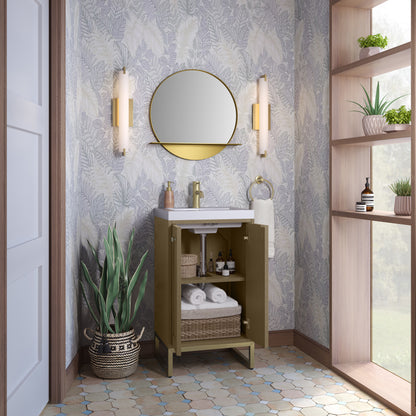 James Martin Vanities Chianti 20" Walnut Whisper Champagne Brass Base Single Vanity With White Glossy Composite Stone Top