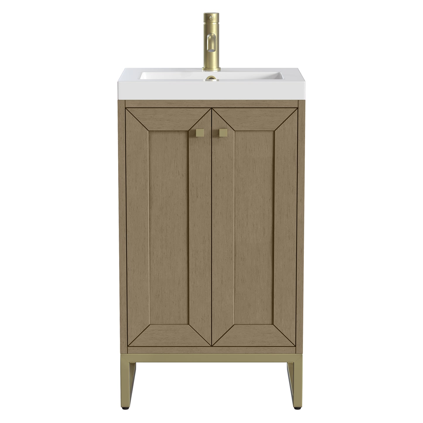 James Martin Vanities Chianti 20" Walnut Whisper Champagne Brass Base Single Vanity With White Glossy Composite Stone Top