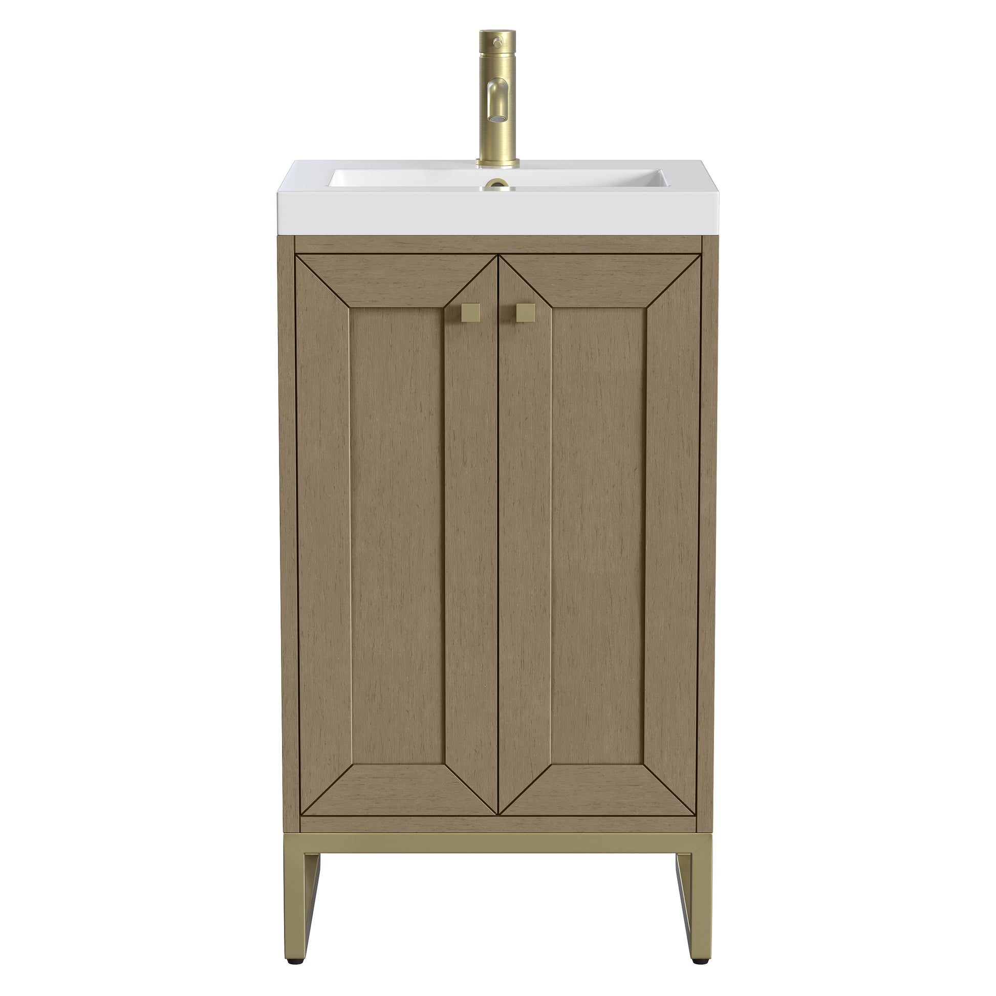 James Martin Vanities Chianti 20" Walnut Whisper Champagne Brass Base Single Vanity With White Glossy Composite Stone Top