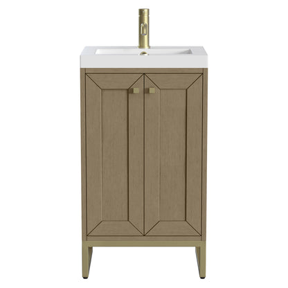 James Martin Vanities Chianti 20" Walnut Whisper Champagne Brass Base Single Vanity With White Glossy Composite Stone Top