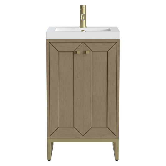 James Martin Vanities Chianti 20" Walnut Whisper Champagne Brass Base Single Vanity With White Glossy Composite Stone Top