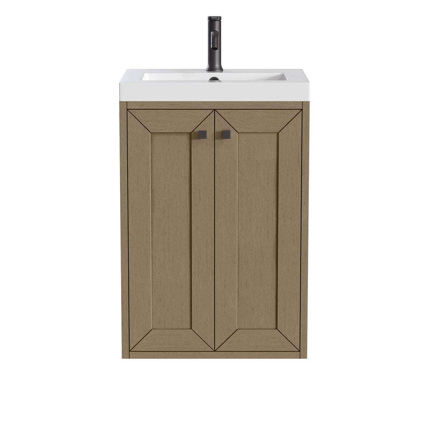 James Martin Vanities Chianti 20" Walnut Whisper Matte Black Base Single Vanity With White Glossy Composite Stone Top