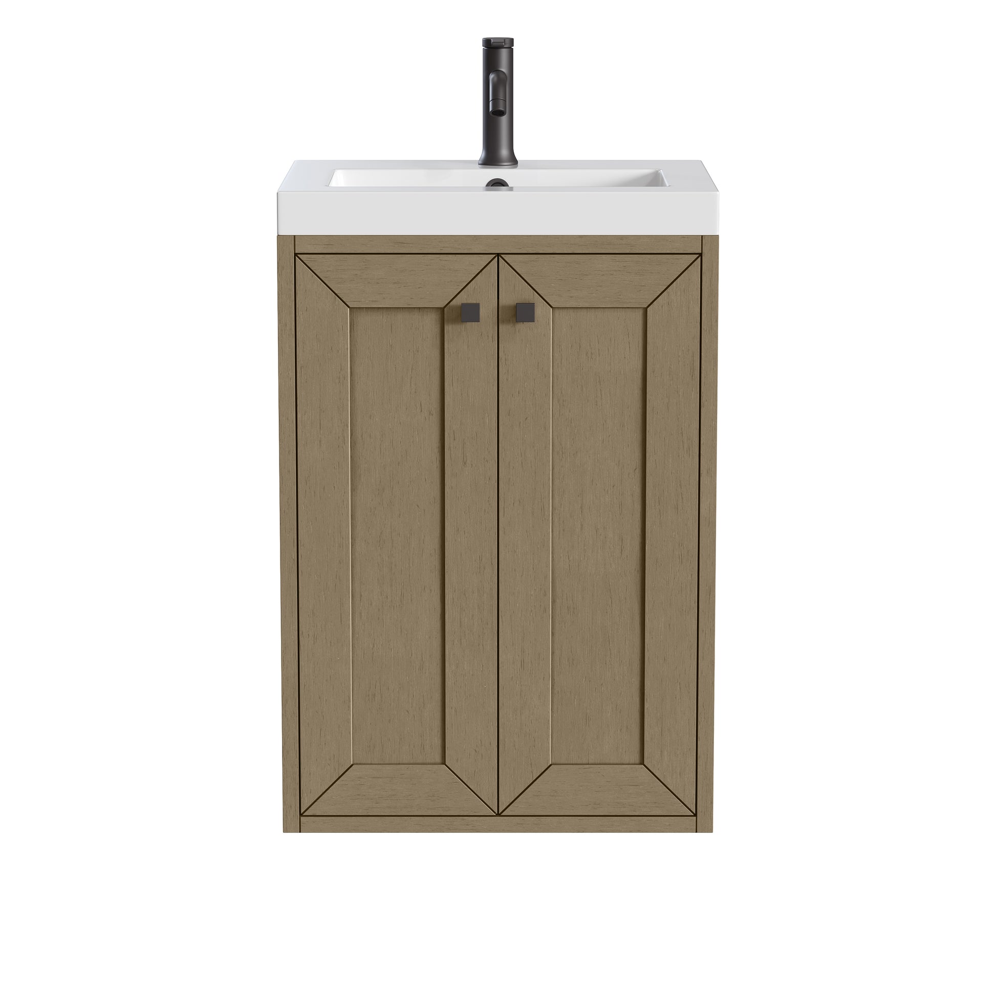 James Martin Vanities Chianti 20" Walnut Whisper Matte Black Base Single Vanity With White Glossy Composite Stone Top