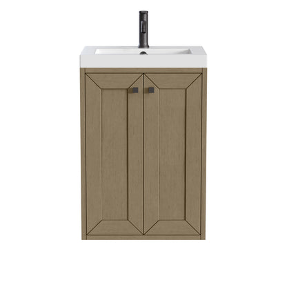 James Martin Vanities Chianti 20" Walnut Whisper Matte Black Base Single Vanity With White Glossy Composite Stone Top