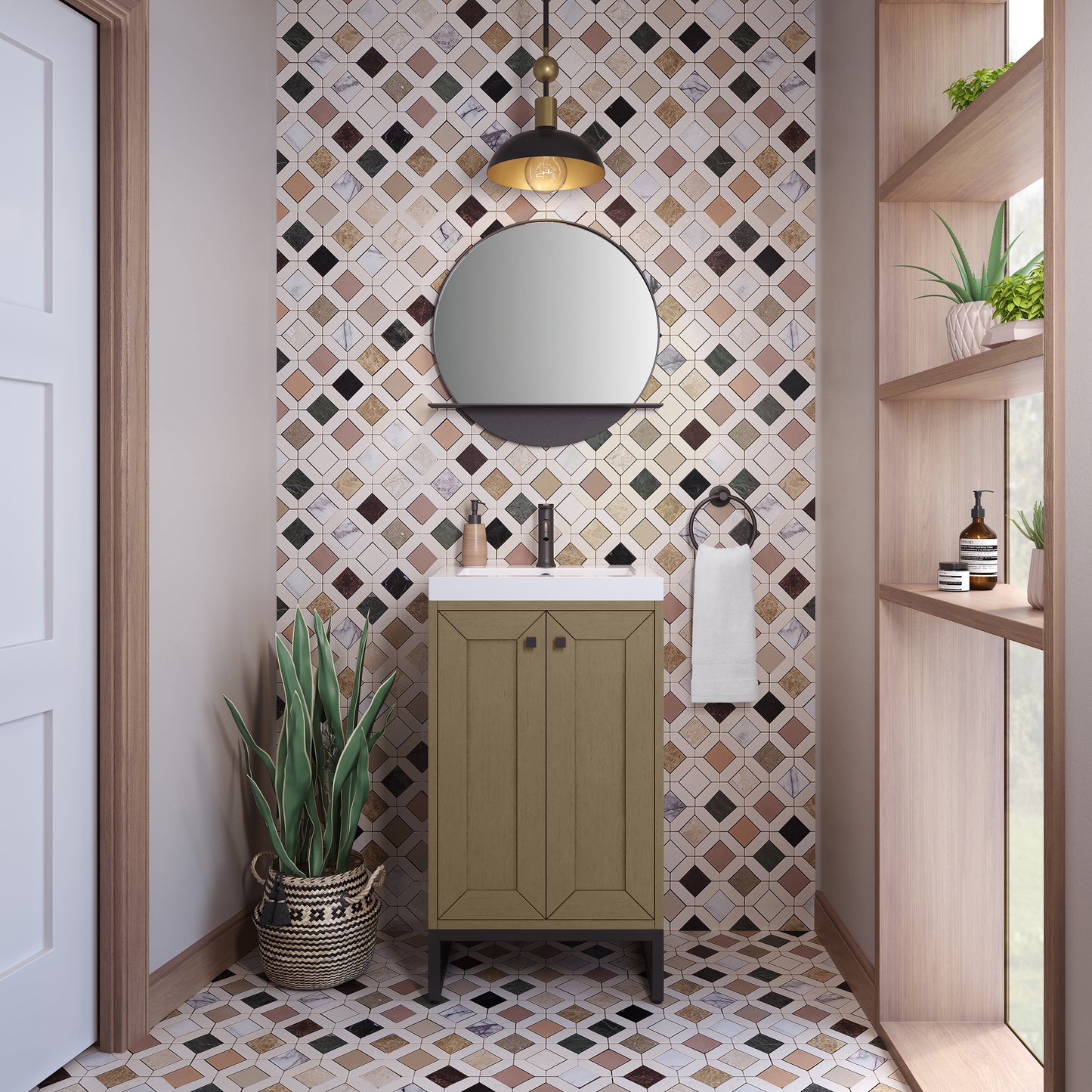 James Martin Vanities Chianti 20" Walnut Whisper Matte Black Base Single Vanity With White Glossy Composite Stone Top