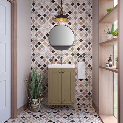 James Martin Vanities Chianti 20" Walnut Whisper Matte Black Base Single Vanity With White Glossy Composite Stone Top