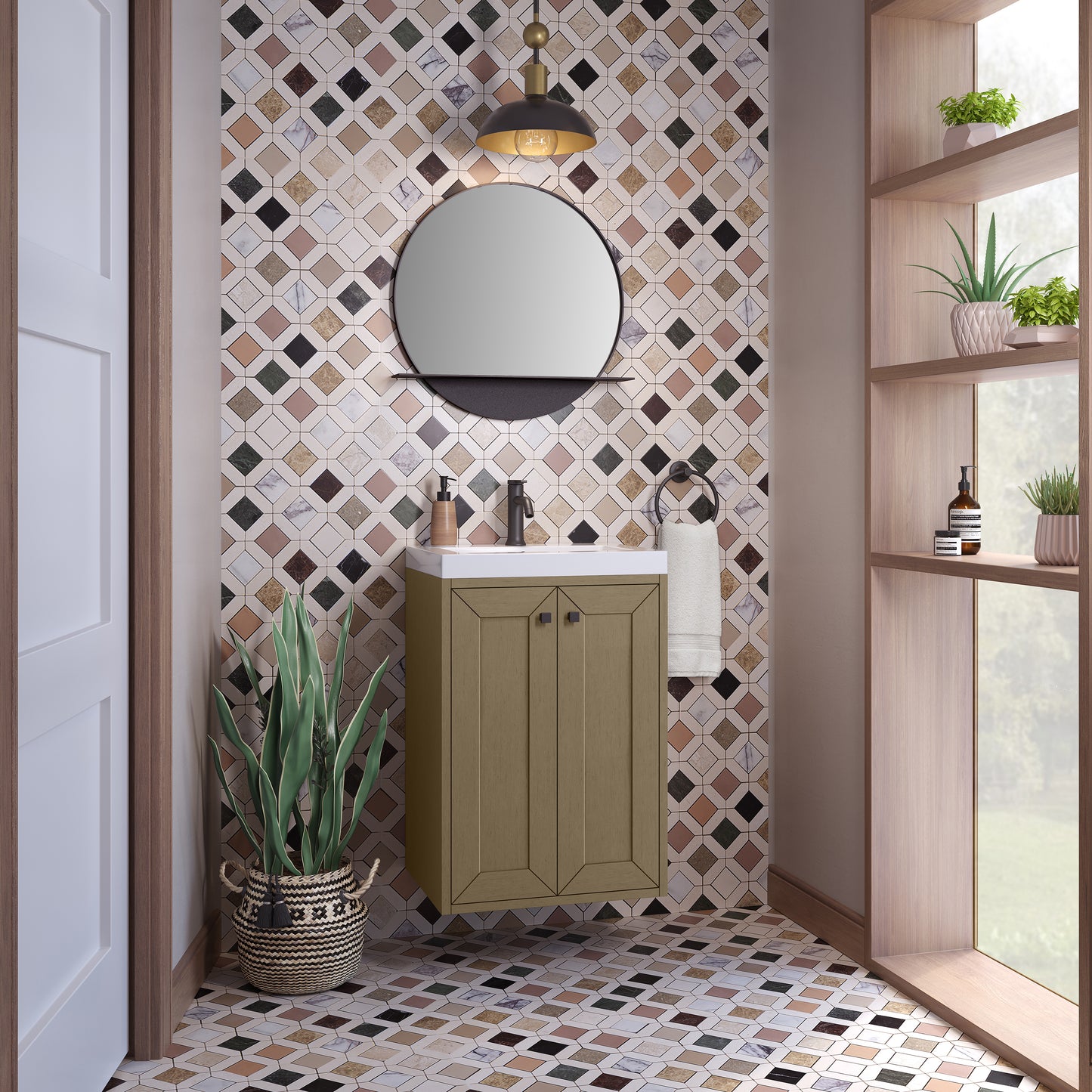 James Martin Vanities Chianti 20" Walnut Whisper Matte Black Base Single Vanity With White Glossy Composite Stone Top