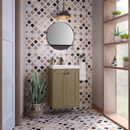 James Martin Vanities Chianti 20" Walnut Whisper Matte Black Base Single Vanity With White Glossy Composite Stone Top