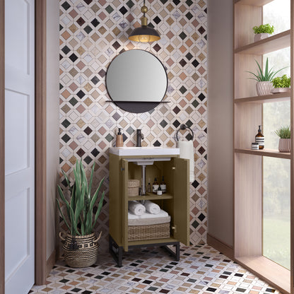 James Martin Vanities Chianti 20" Walnut Whisper Matte Black Base Single Vanity With White Glossy Composite Stone Top