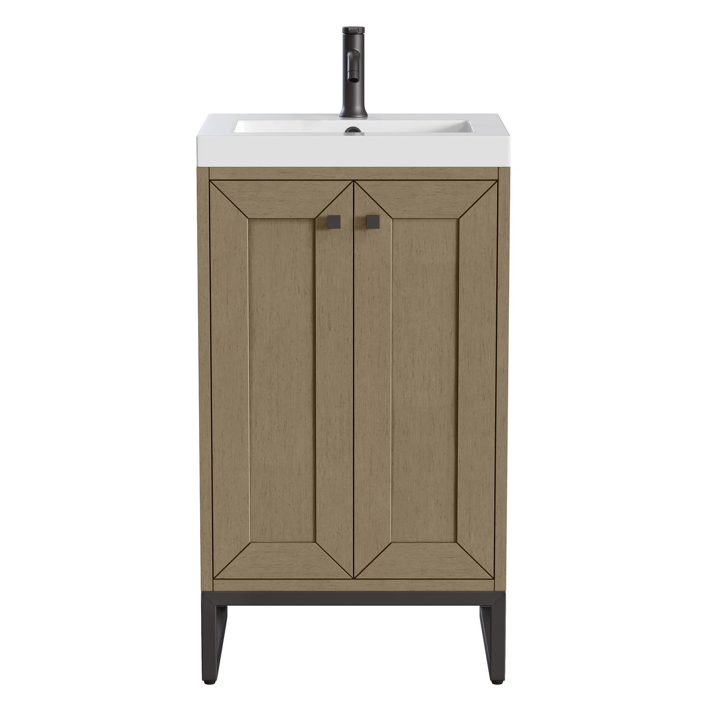 James Martin Vanities Chianti 20" Walnut Whisper Matte Black Base Single Vanity With White Glossy Composite Stone Top