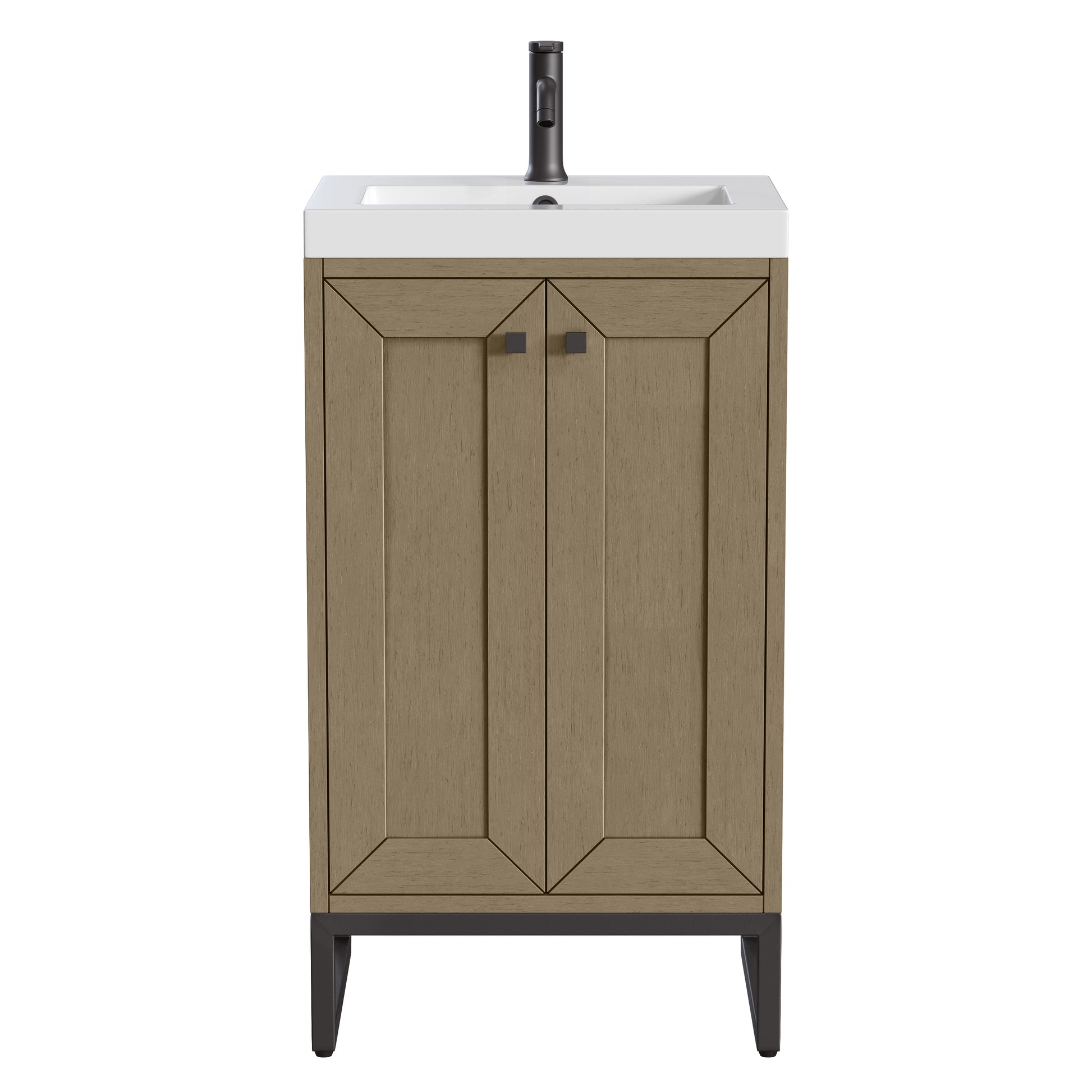 James Martin Vanities Chianti 20" Walnut Whisper Matte Black Base Single Vanity With White Glossy Composite Stone Top