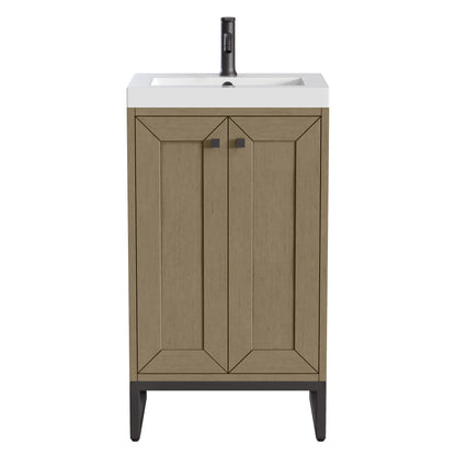James Martin Vanities Chianti 20" Walnut Whisper Matte Black Base Single Vanity With White Glossy Composite Stone Top