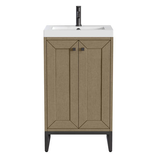 James Martin Vanities Chianti 20" Walnut Whisper Matte Black Base Single Vanity With White Glossy Composite Stone Top