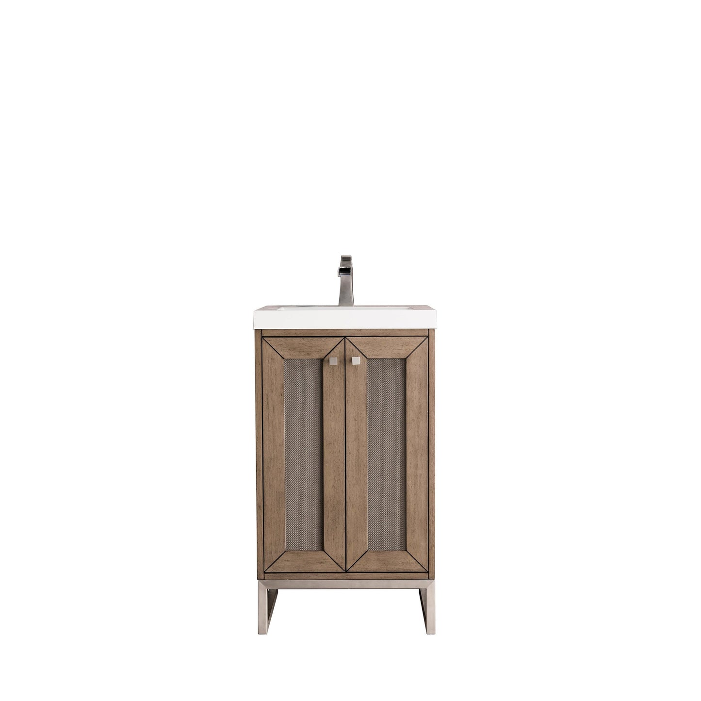 James Martin Vanities Chianti 20" Whitewashed Walnut, Brushed Nickel Single Vanity Cabinet With White Glossy Composite Countertop