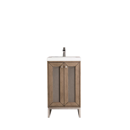 James Martin Vanities Chianti 20" Whitewashed Walnut, Brushed Nickel Single Vanity Cabinet With White Glossy Composite Countertop