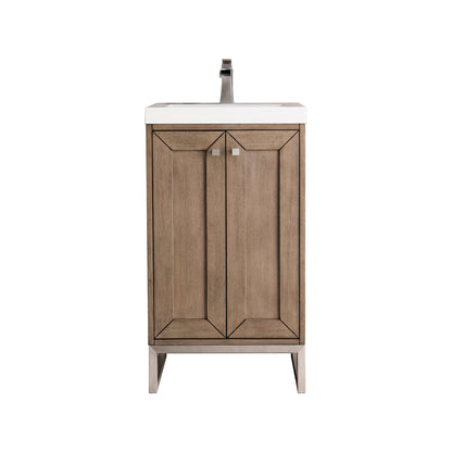 James Martin Vanities Chianti 20" Whitewashed Walnut, Brushed Nickel Single Vanity Cabinet With White Glossy Composite Countertop