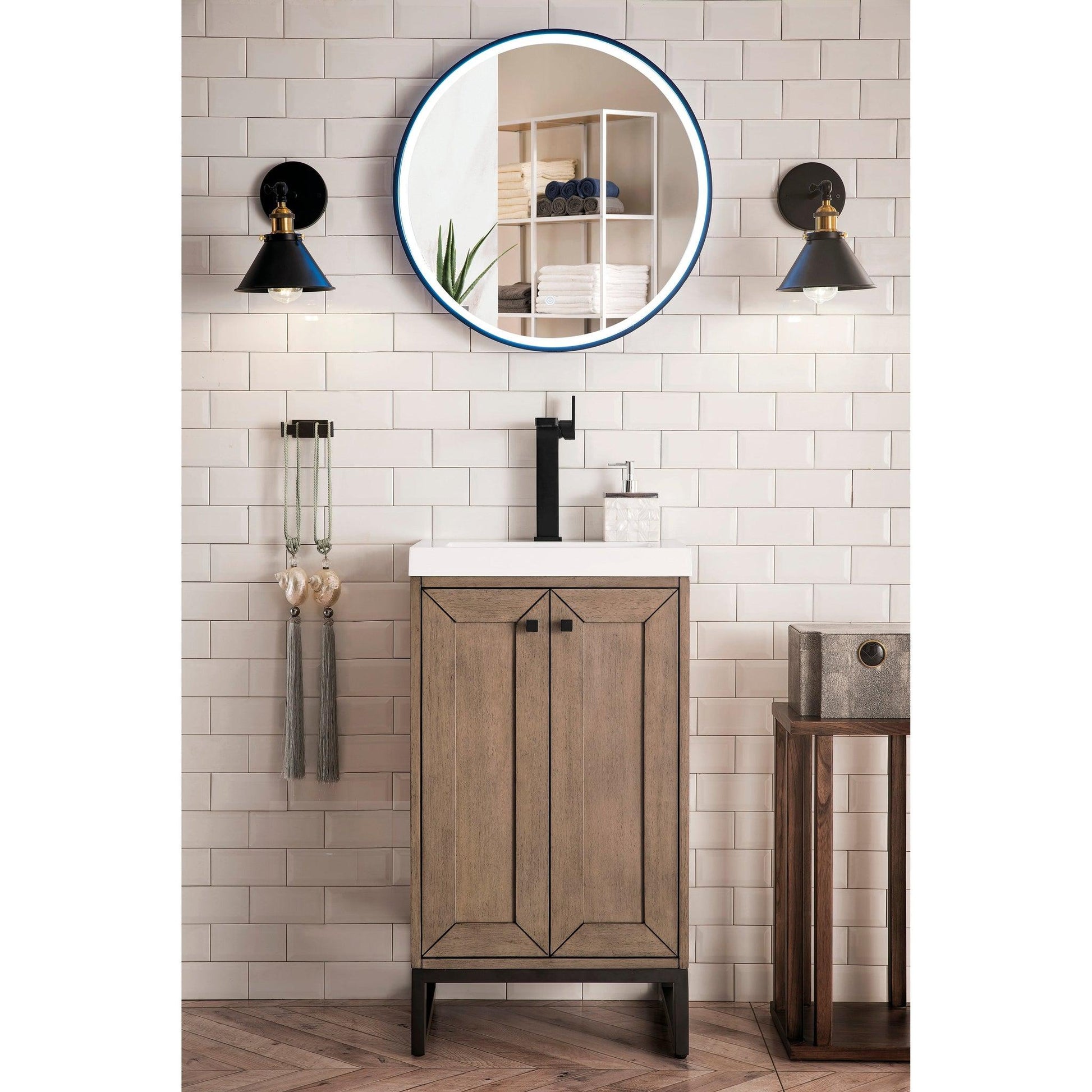 James Martin Vanities Chianti 20" Whitewashed Walnut, Matte Black Single Vanity Cabinet