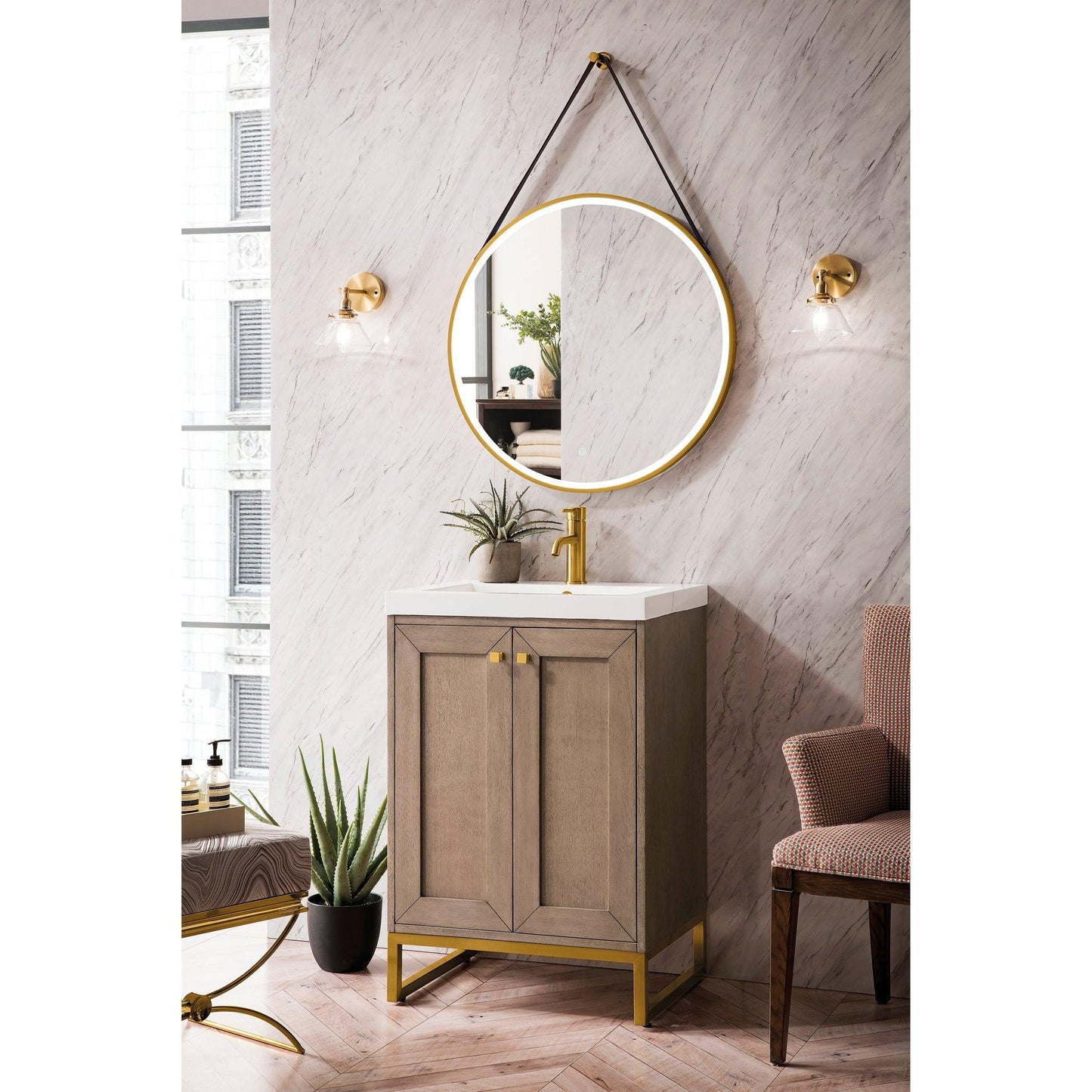 James Martin Vanities Chianti 20" Whitewashed Walnut, Radiant Gold Single Vanity Cabinet