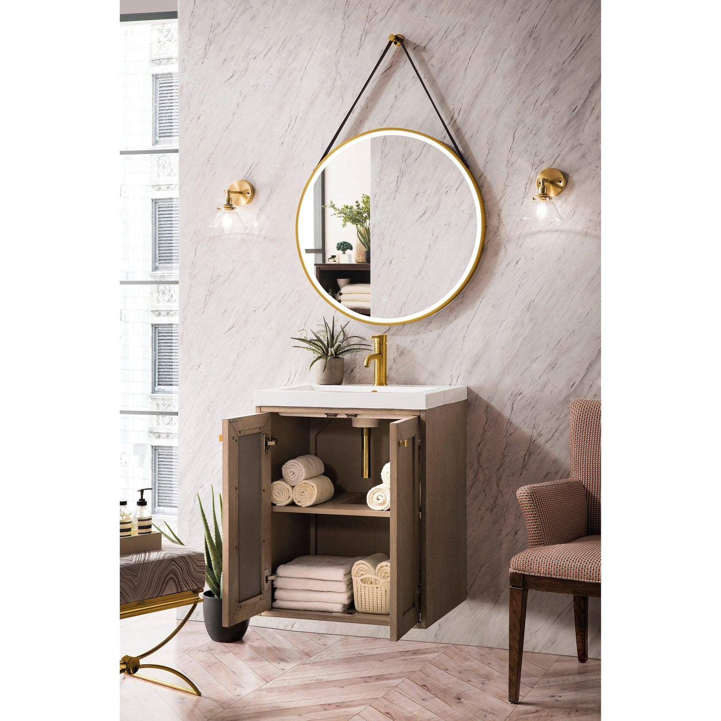 James Martin Vanities Chianti 20" Whitewashed Walnut Single Vanity Cabinet With White Glossy Composite Countertop