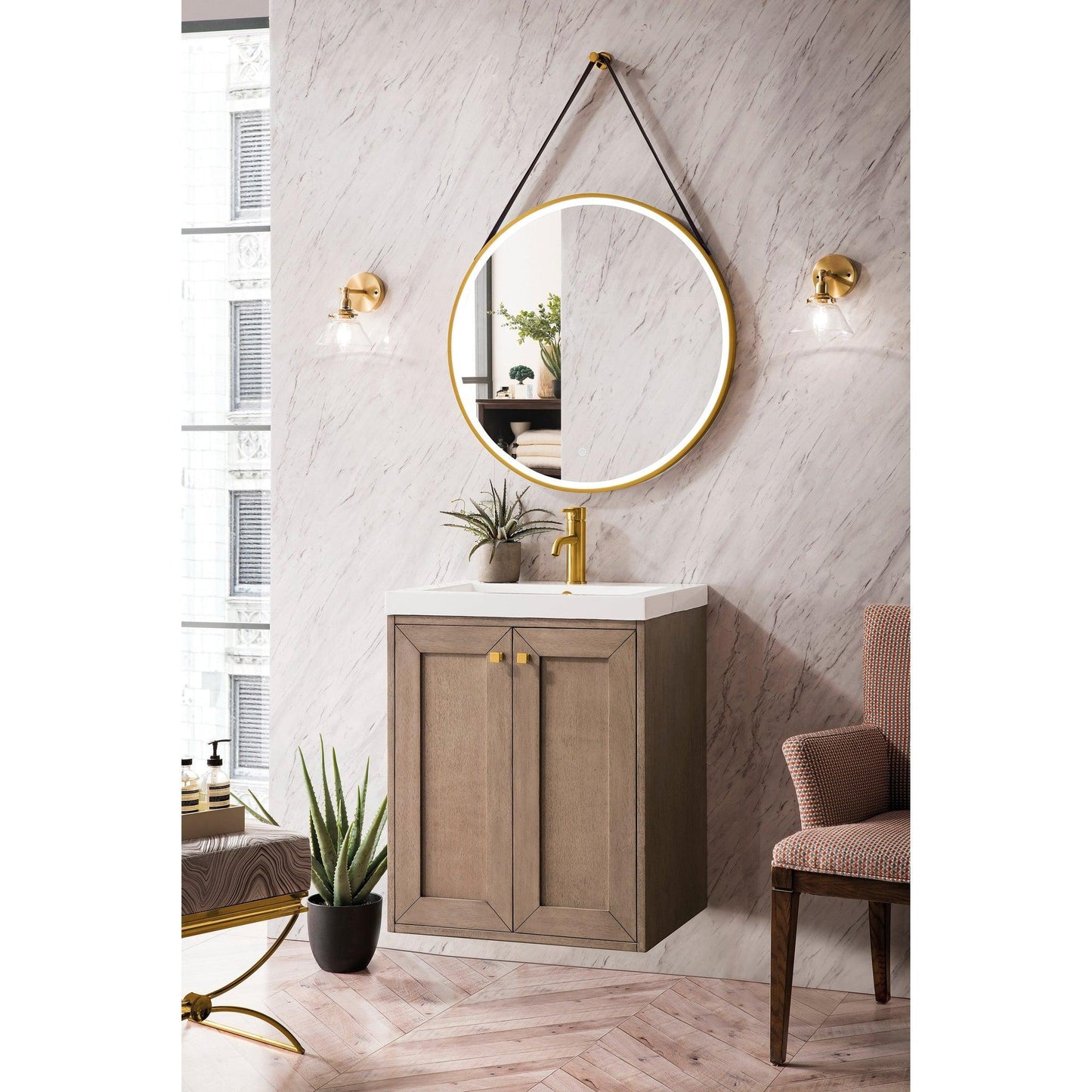 James Martin Vanities Chianti 20" Whitewashed Walnut Single Vanity Cabinet With White Glossy Composite Countertop