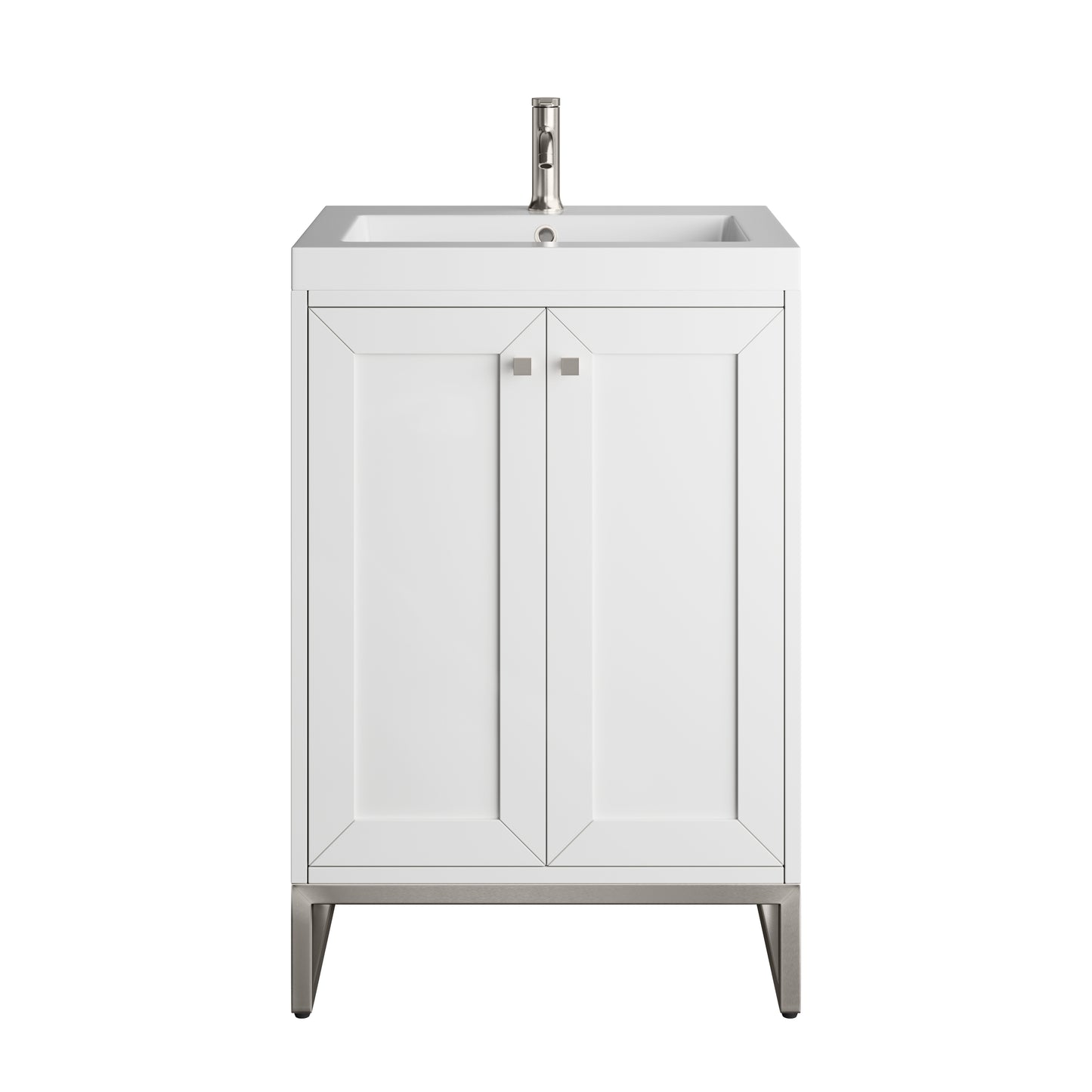 James Martin Vanities Chianti 24" Glossy White Brushed Nickel Base Single Vanity With White Glossy Composite Stone Top