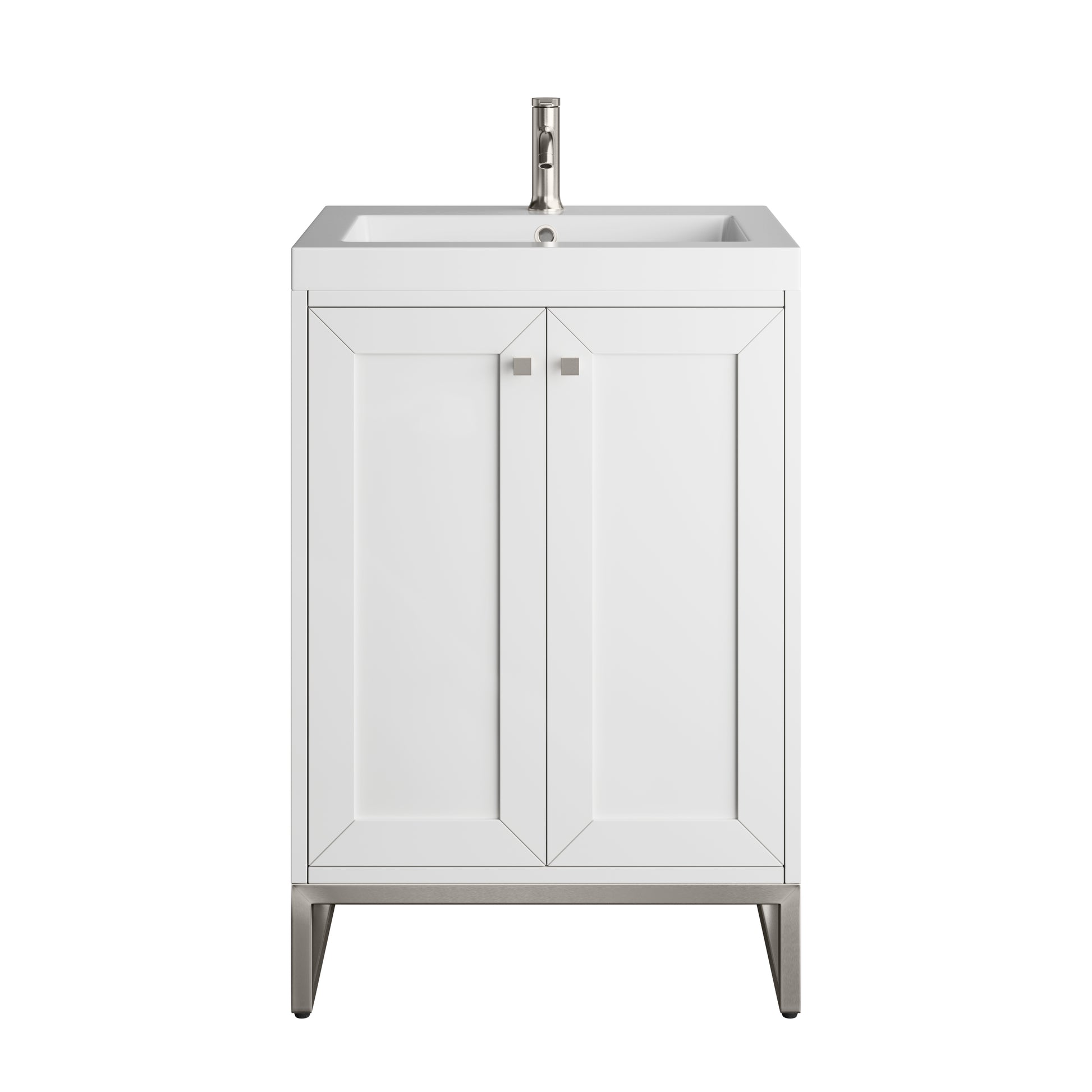 James Martin Vanities Chianti 24" Glossy White Brushed Nickel Base Single Vanity With White Glossy Composite Stone Top