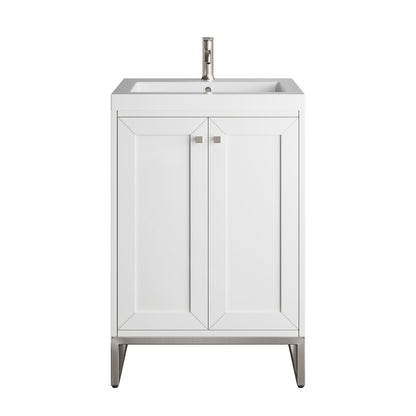 James Martin Vanities Chianti 24" Glossy White Brushed Nickel Base Single Vanity With White Glossy Composite Stone Top