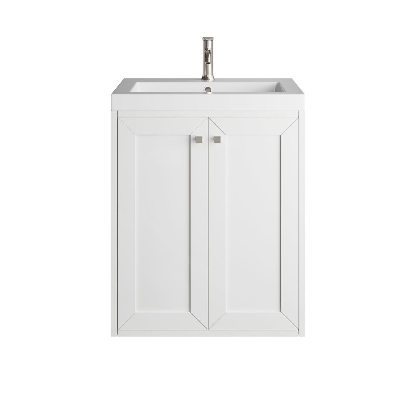 James Martin Vanities Chianti 24" Glossy White Brushed Nickel Base Single Vanity With White Glossy Composite Stone Top