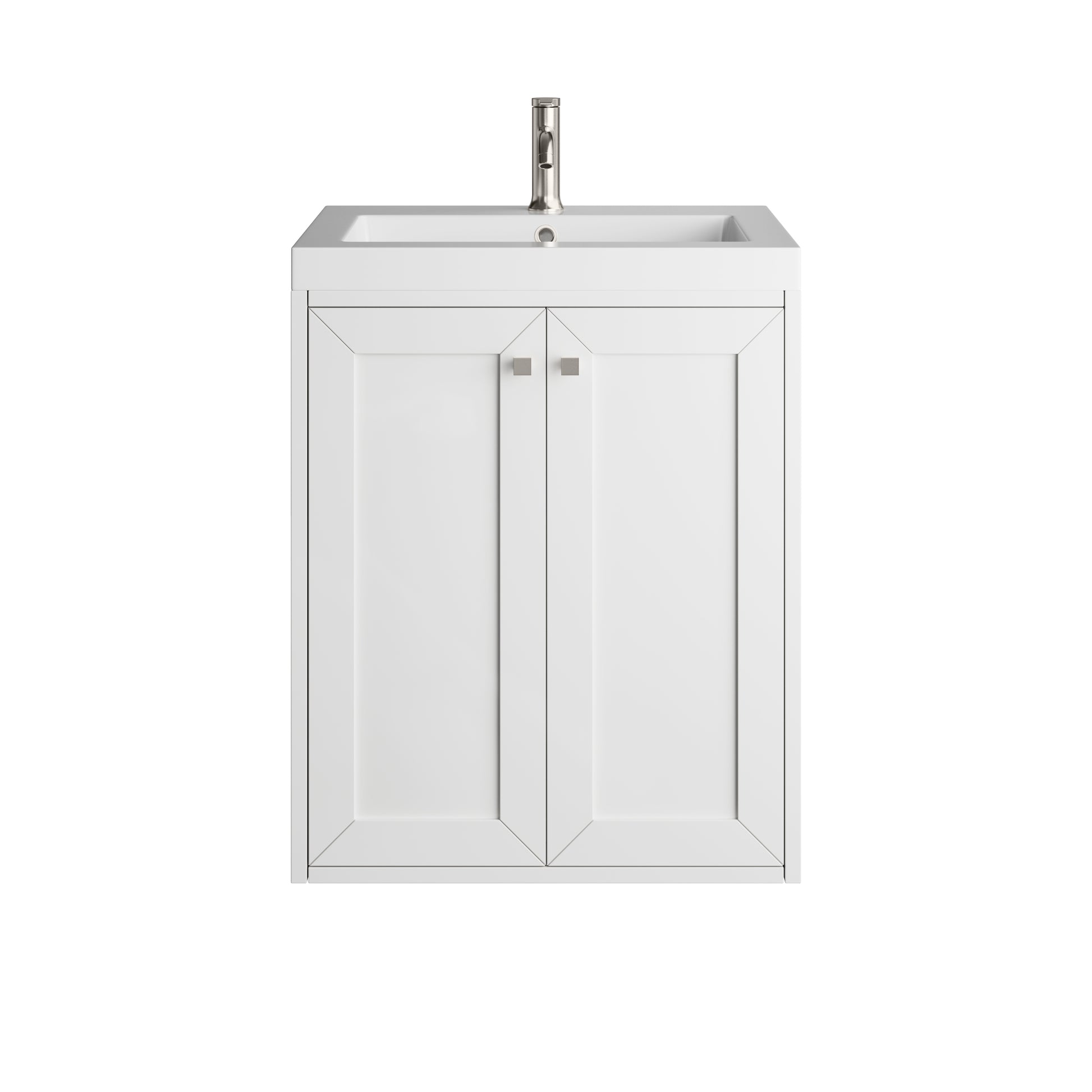 James Martin Vanities Chianti 24" Glossy White Brushed Nickel Base Single Vanity With White Glossy Composite Stone Top