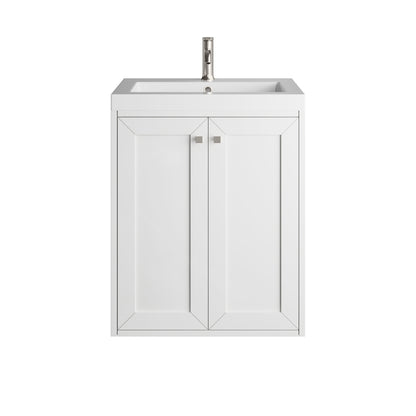 James Martin Vanities Chianti 24" Glossy White Brushed Nickel Base Single Vanity With White Glossy Composite Stone Top
