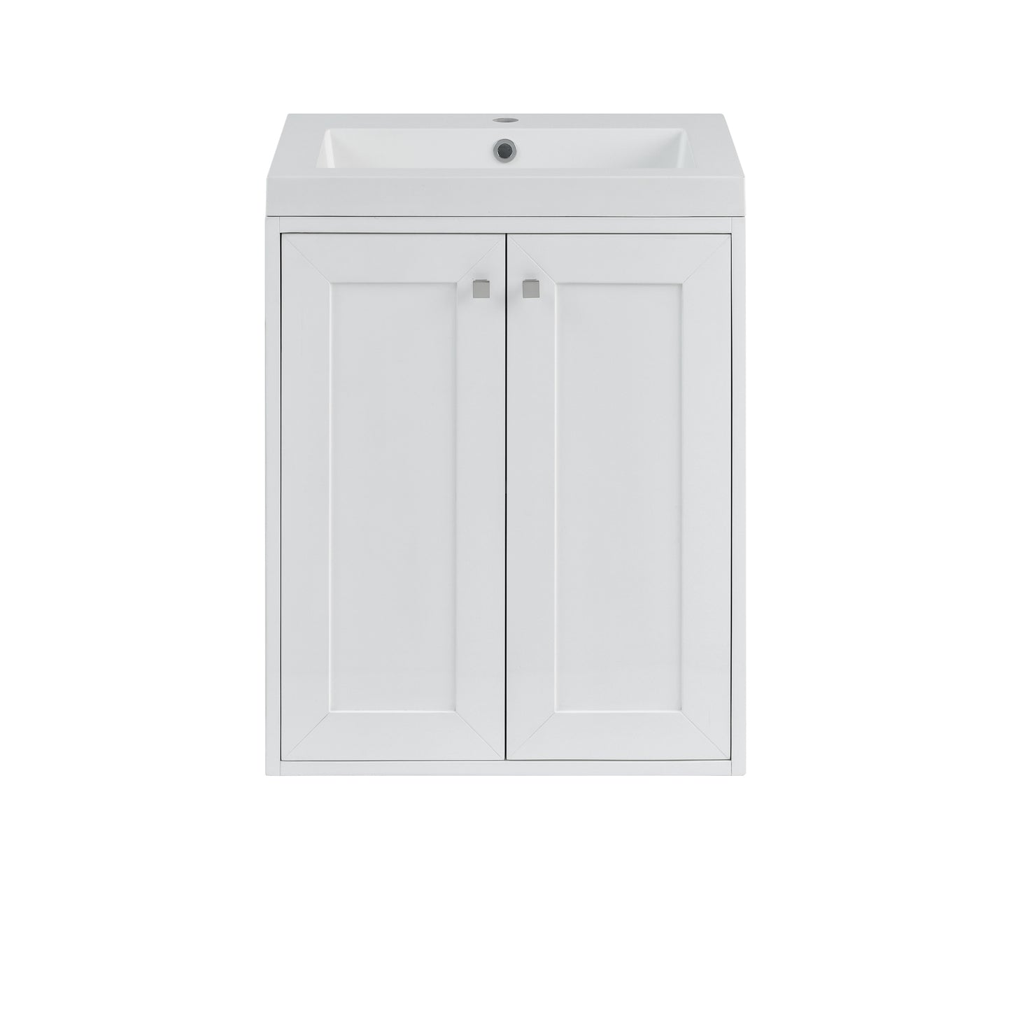 James Martin Vanities Chianti 24" Glossy White Brushed Nickel Base Single Vanity With White Glossy Composite Stone Top