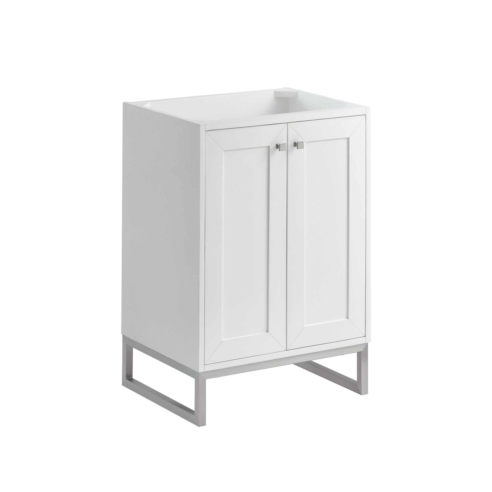 James Martin Vanities Chianti 24" Glossy White Brushed Nickel Base Single Vanity With White Glossy Composite Stone Top