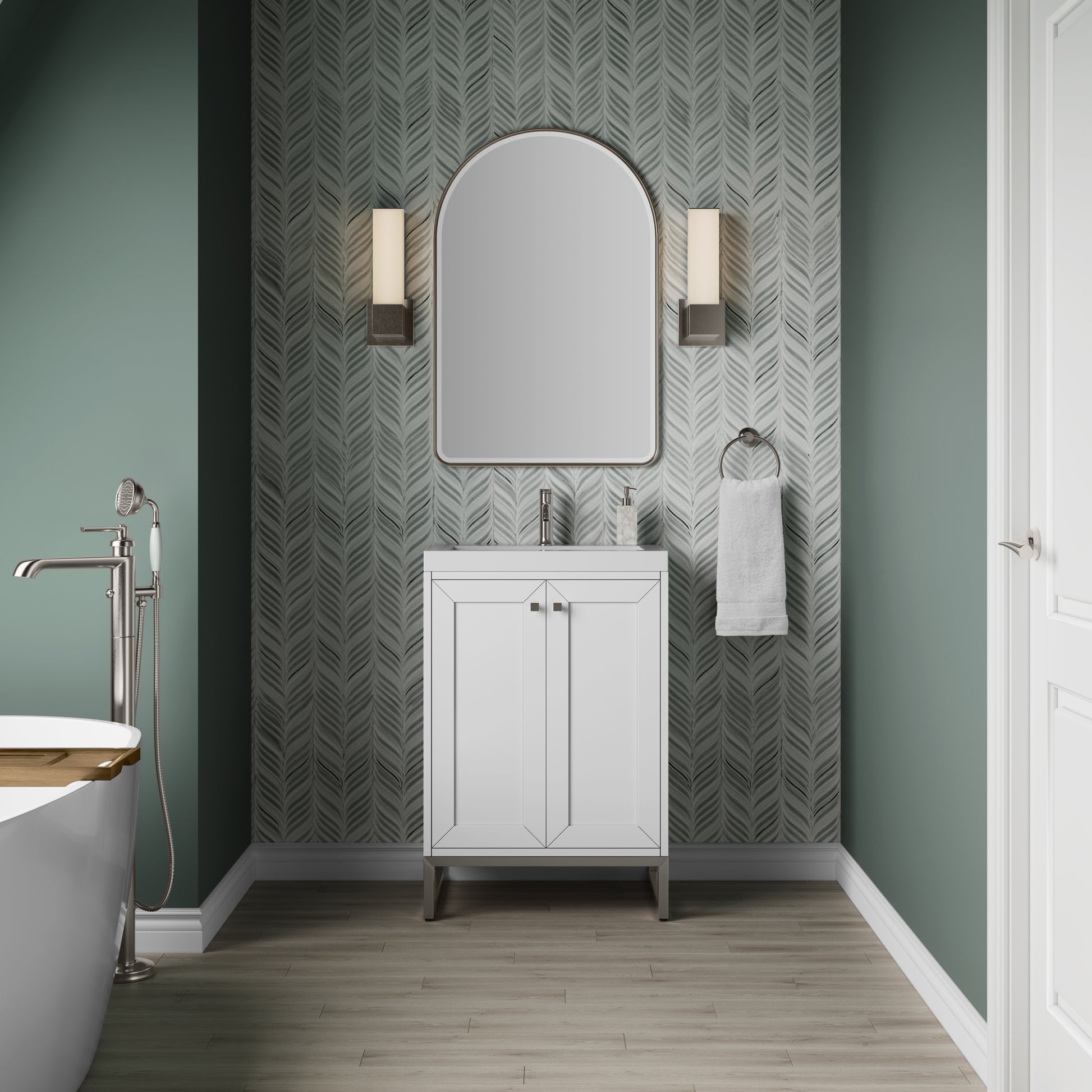 James Martin Vanities Chianti 24" Glossy White Brushed Nickel Base Single Vanity With White Glossy Composite Stone Top