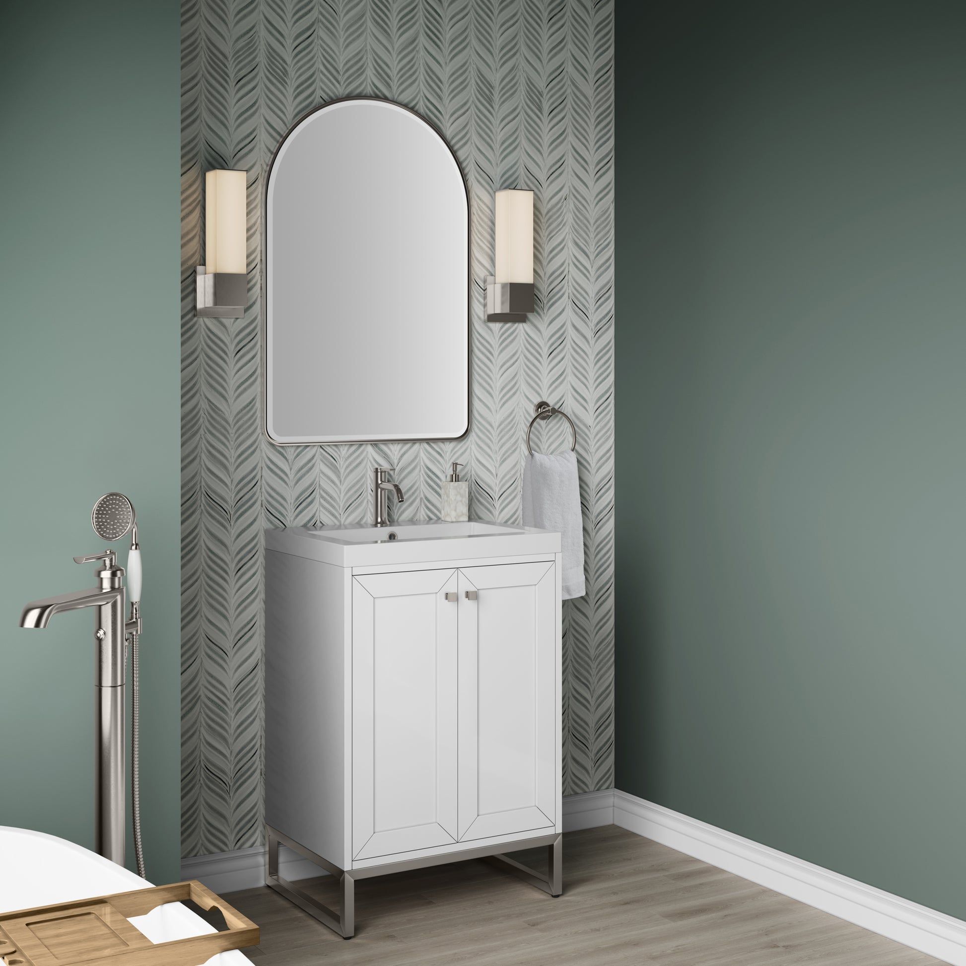 James Martin Vanities Chianti 24" Glossy White Brushed Nickel Base Single Vanity With White Glossy Composite Stone Top