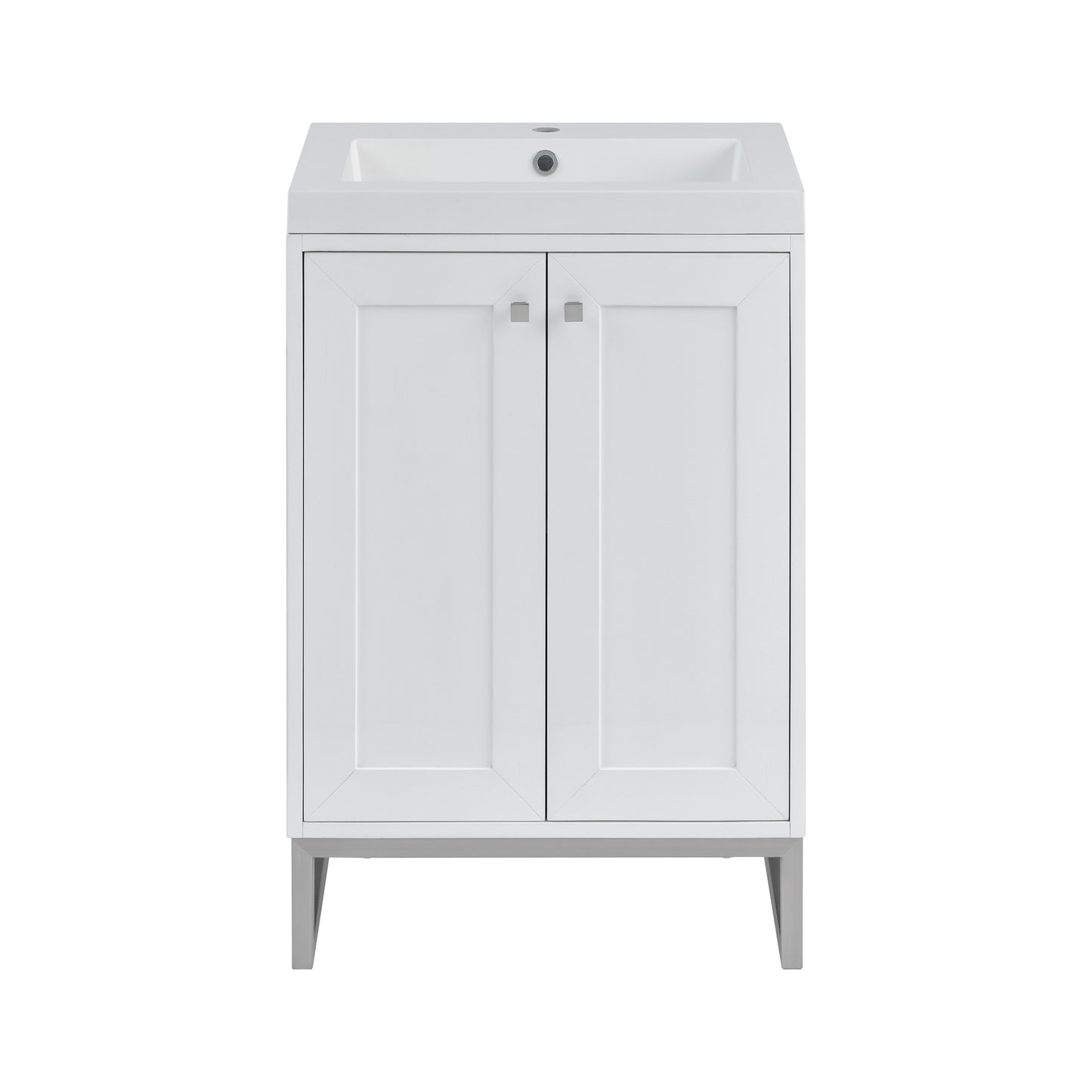 James Martin Vanities Chianti 24" Glossy White Brushed Nickel Base Single Vanity With White Glossy Composite Stone Top