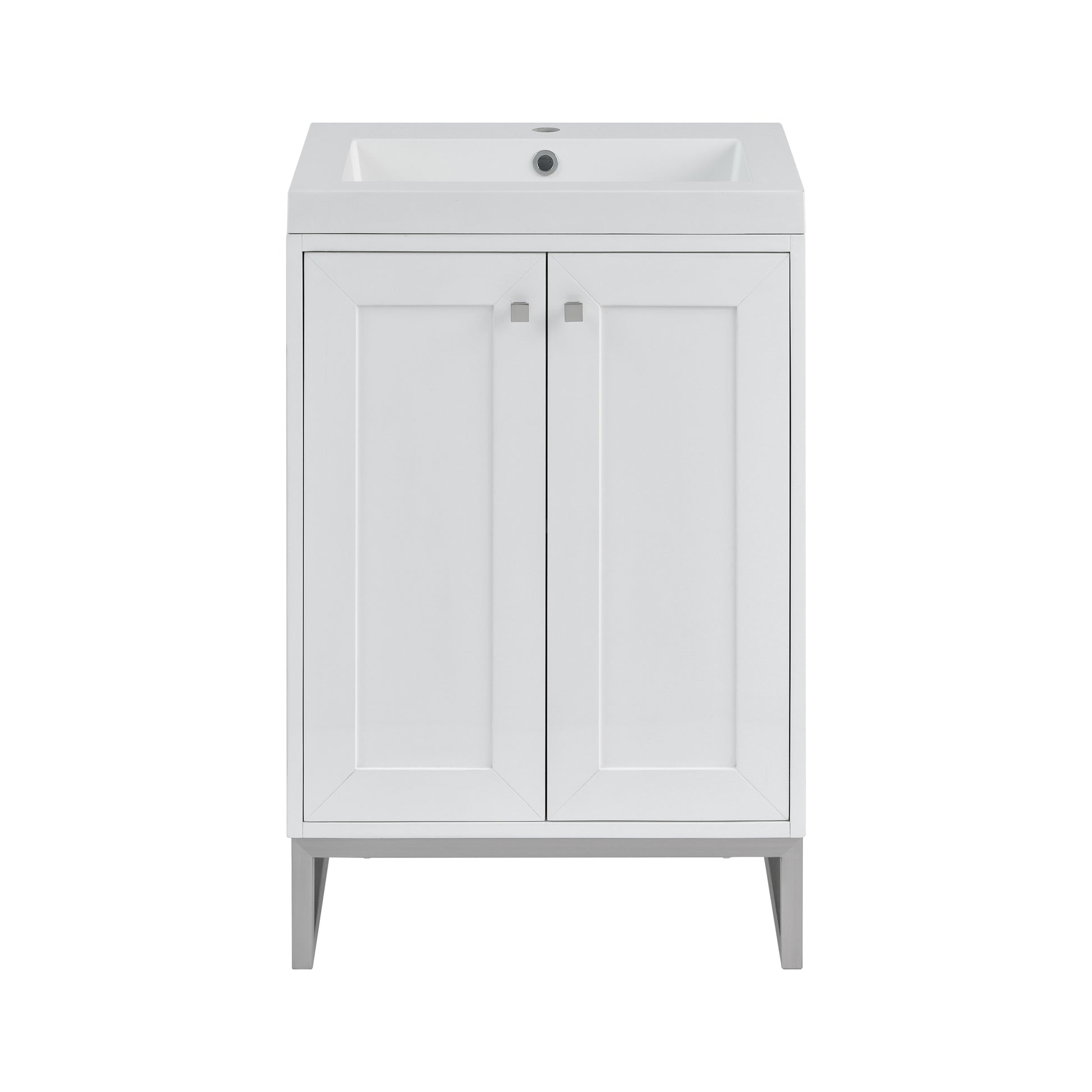 James Martin Vanities Chianti 24" Glossy White Brushed Nickel Base Single Vanity With White Glossy Composite Stone Top