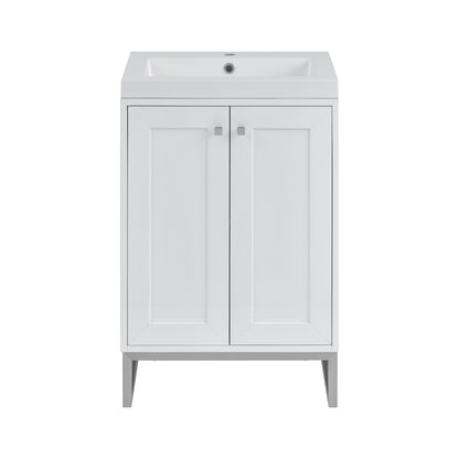 James Martin Vanities Chianti 24" Glossy White Brushed Nickel Base Single Vanity With White Glossy Composite Stone Top