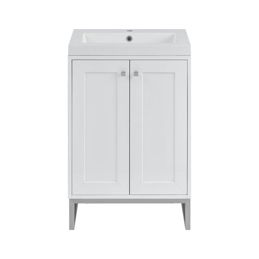 James Martin Vanities Chianti 24" Glossy White Brushed Nickel Base Single Vanity With White Glossy Composite Stone Top