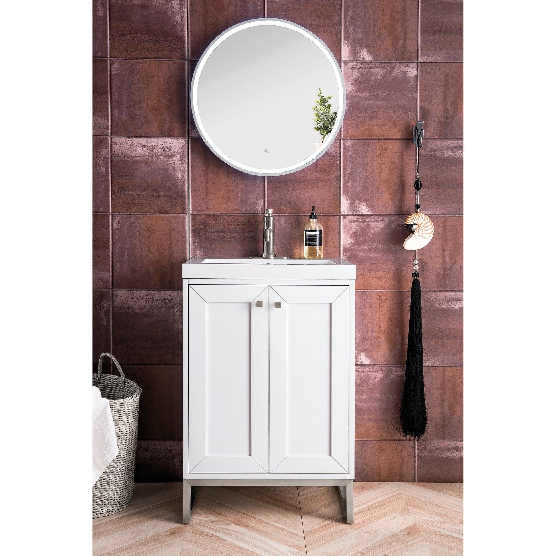 James Martin Vanities Chianti 24" Glossy White, Brushed Nickel Single Vanity Cabinet