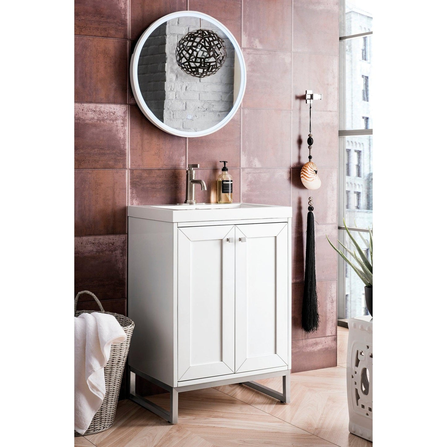 James Martin Vanities Chianti 24" Glossy White, Brushed Nickel Single Vanity Cabinet