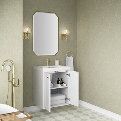 James Martin Vanities Chianti 24" Glossy White Champagne Brass Base Single Vanity With White Glossy Composite Stone Top