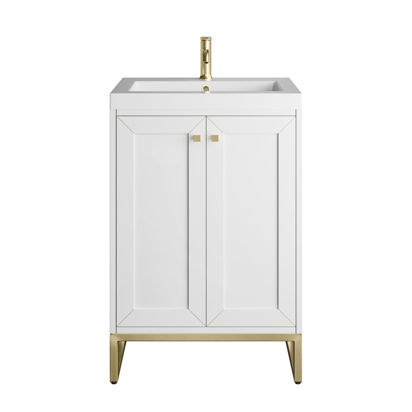 James Martin Vanities Chianti 24" Glossy White Champagne Brass Base Single Vanity With White Glossy Composite Stone Top