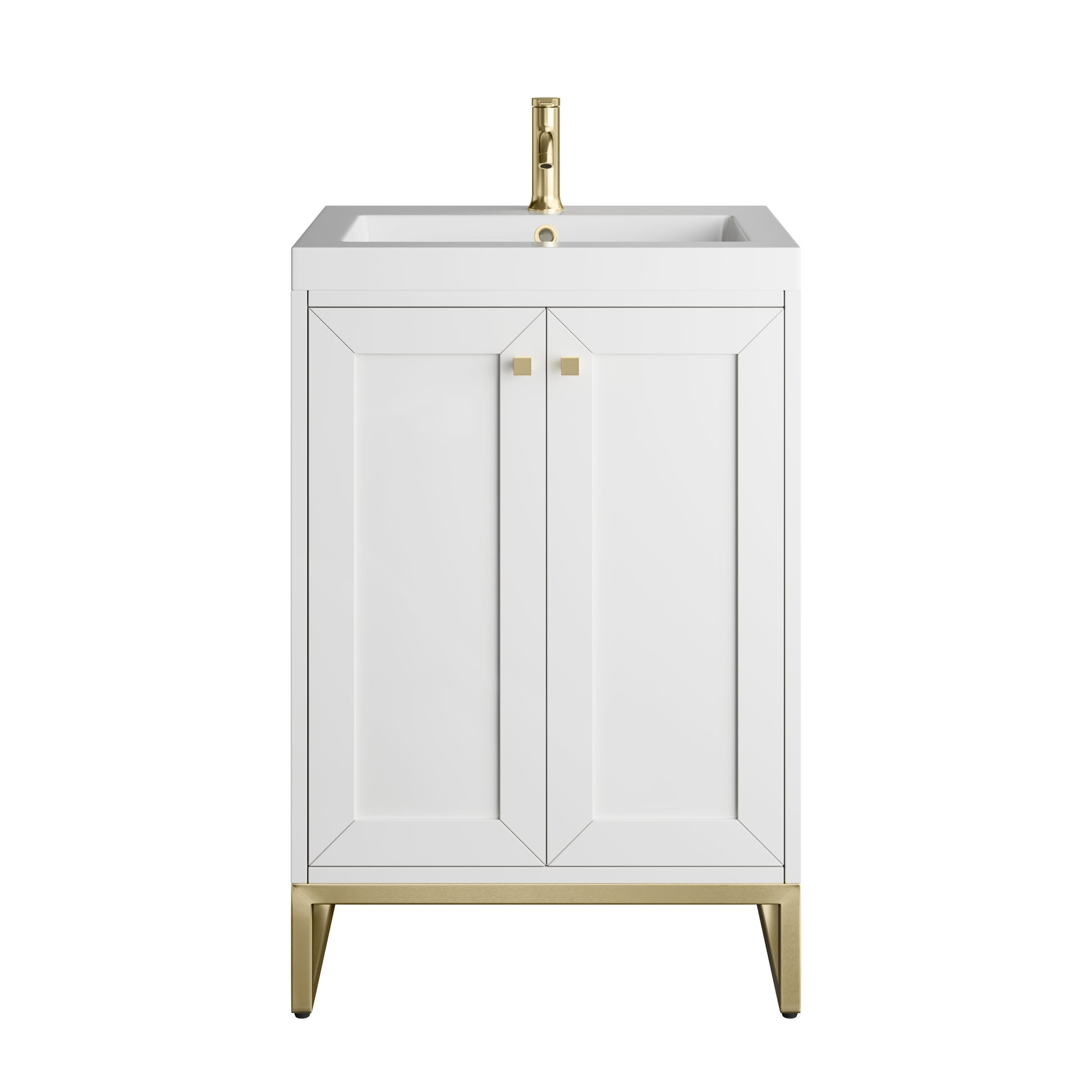 James Martin Vanities Chianti 24" Glossy White Champagne Brass Base Single Vanity With White Glossy Composite Stone Top