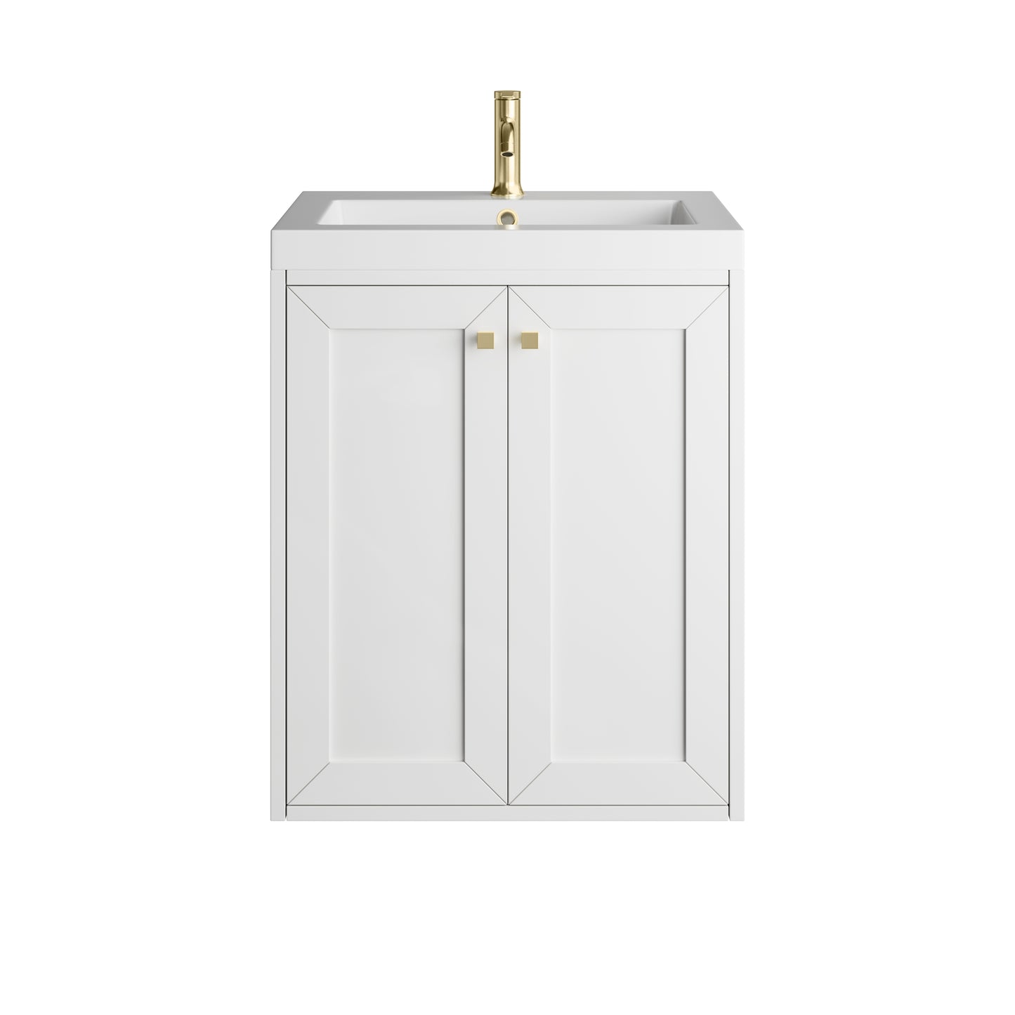 James Martin Vanities Chianti 24" Glossy White Champagne Brass Base Single Vanity With White Glossy Composite Stone Top